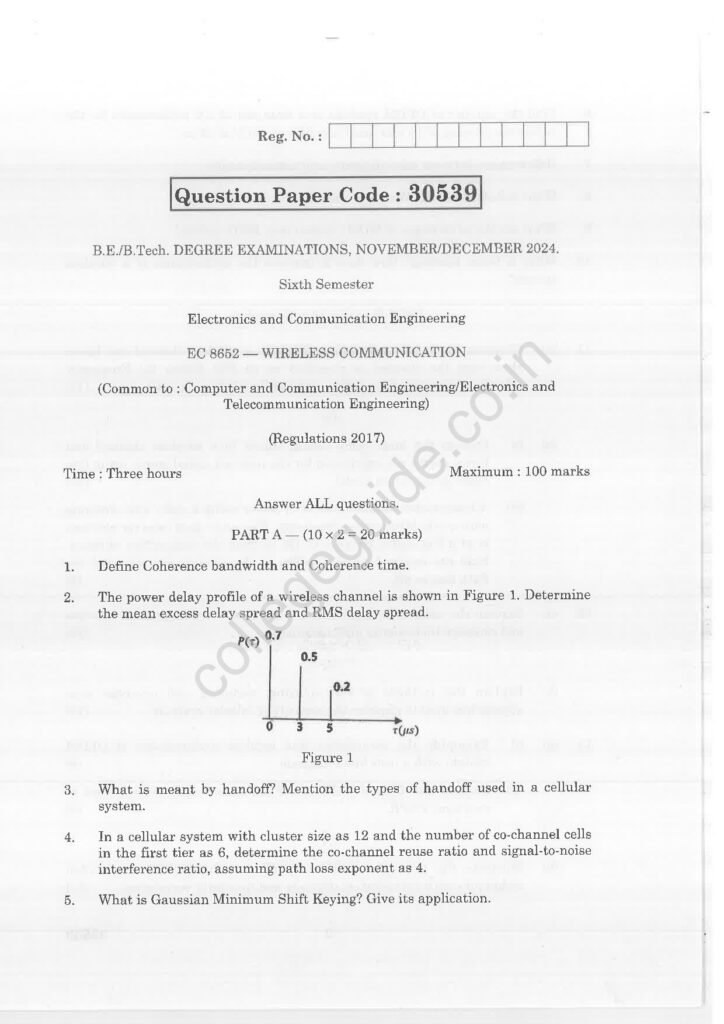 EC8652 Wireless Communication R2017 Anna University Question Paper November/December 2024