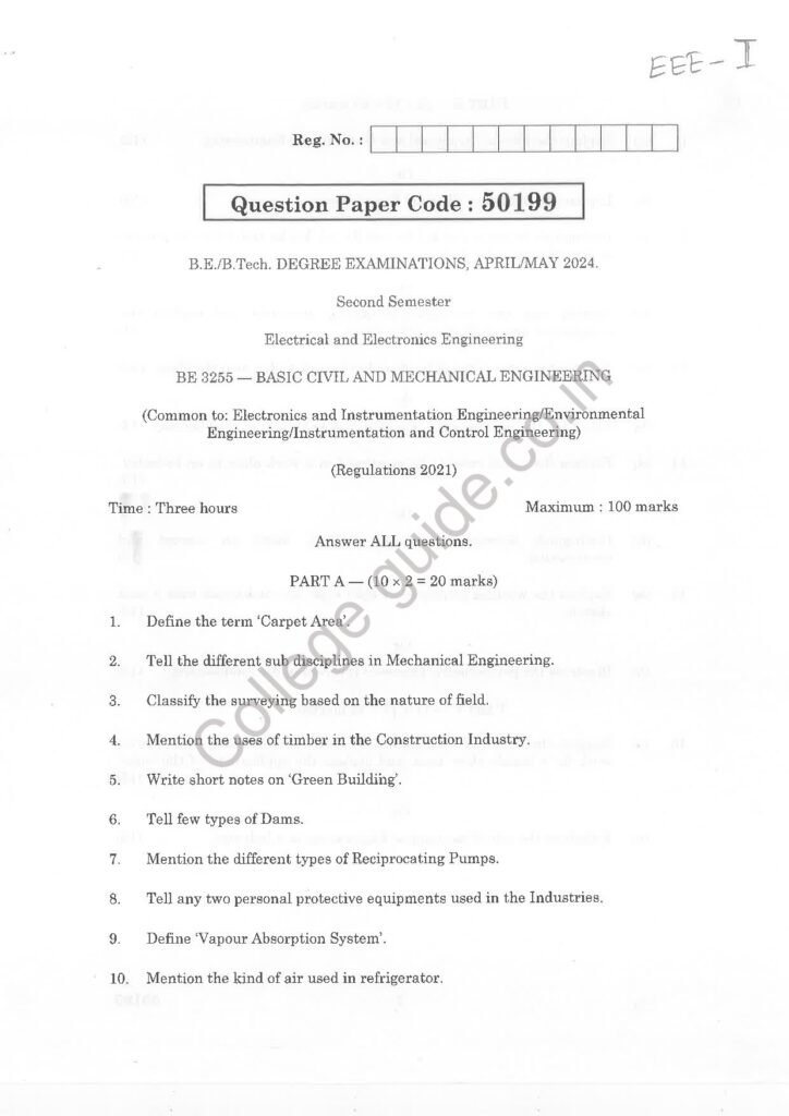 R2021 Anna University Question Paper April/May 2024