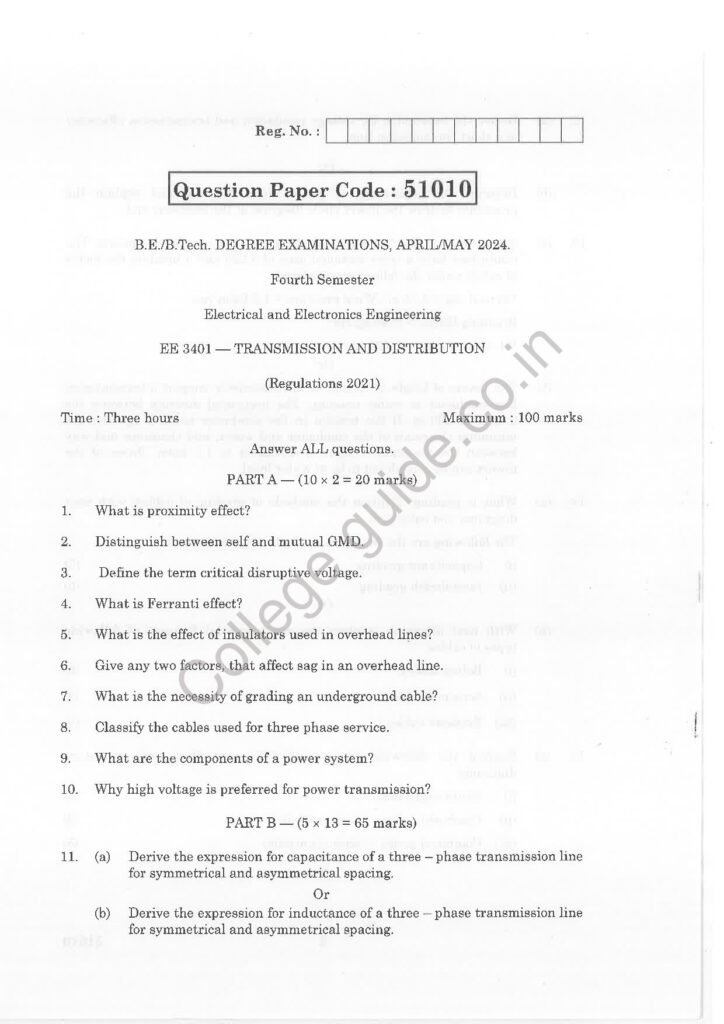 EEE-AM-2024-EE 3401-Transmission and distribution