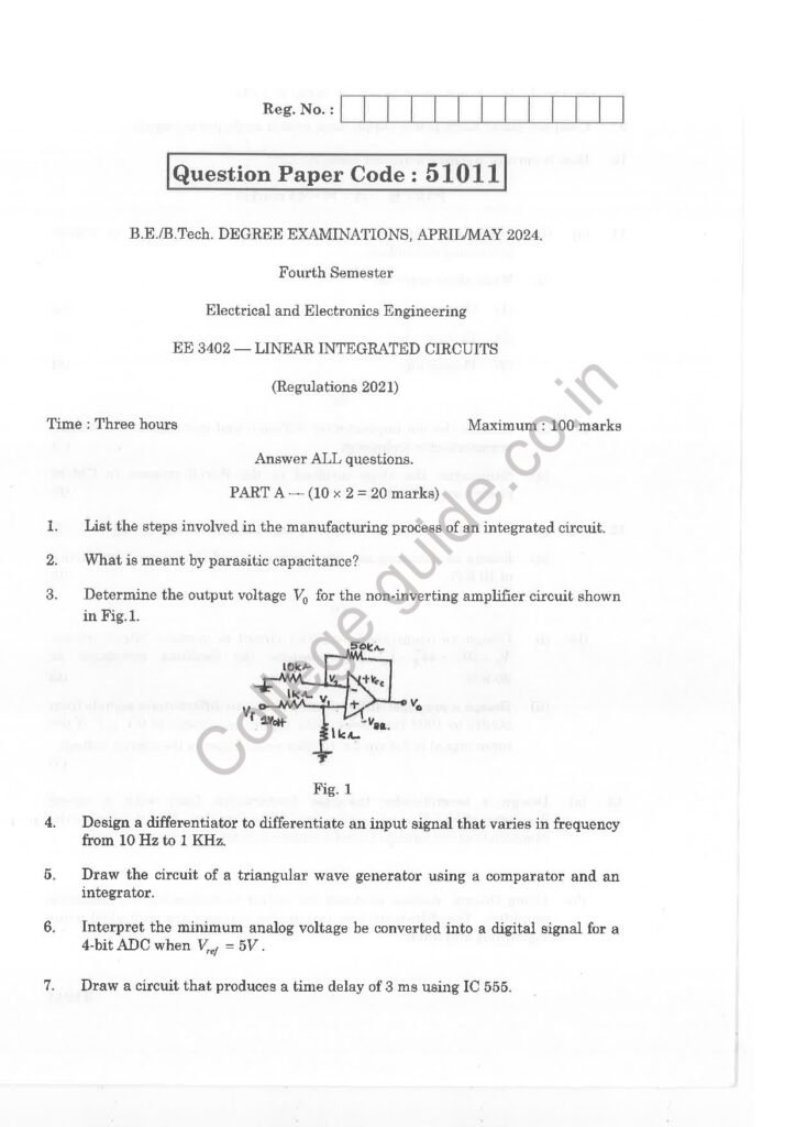 EEE-AM-2024-EE 3402-Linear Integrated CircuitsR2021 Anna University Question Paper April/May 2024