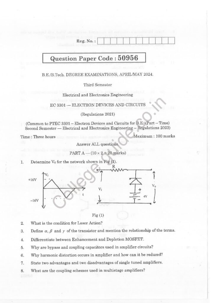 Anna University Question Paper R2021November/December 2024 B.E EEE
