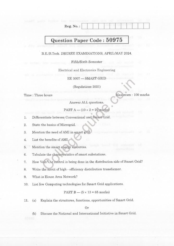 EC 3352-Digital Systems Design R2021 Anna University Question Paper April /MAY  2024