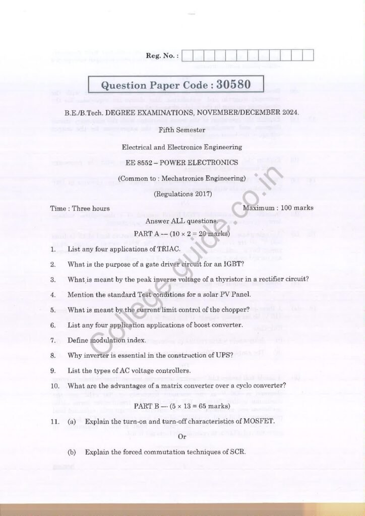 EE8501 – Power System Analysis R2017 Anna University Question Paper November/December 2024
